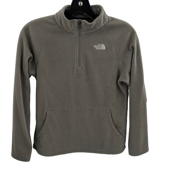 The North Face Girl's Gray 1/4 Zip Kangaroo Pouch Fleece Pullover Size 14-16 - Picture 1 of 16